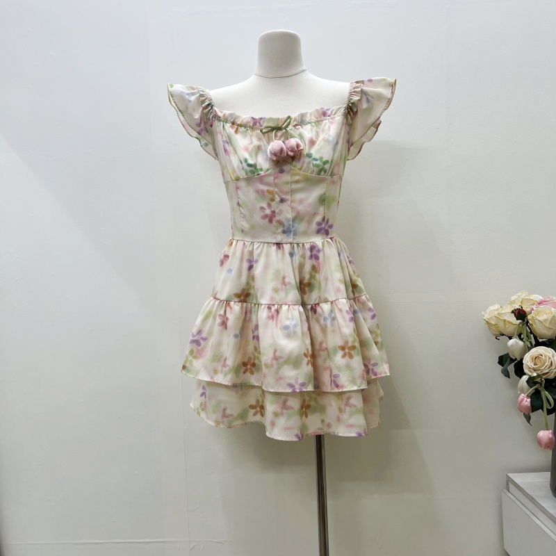 Maiden colors rainbow T-back spring printing strap dress