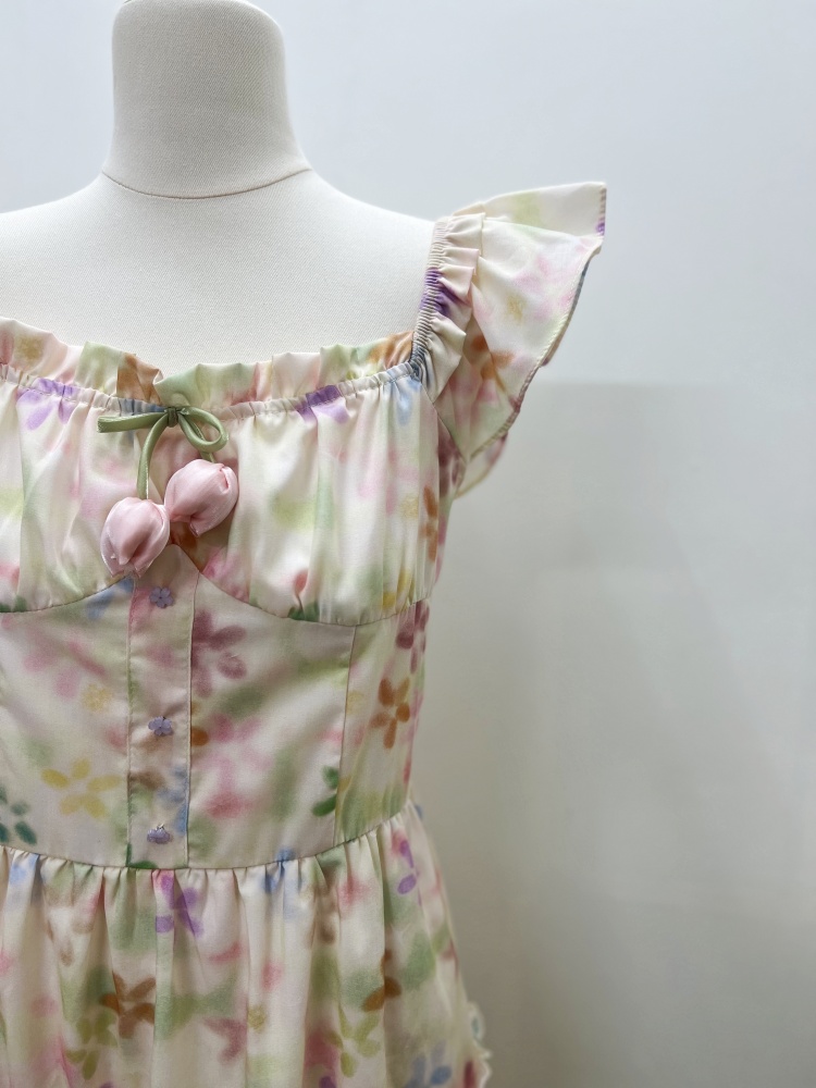 Maiden colors rainbow T-back spring printing strap dress