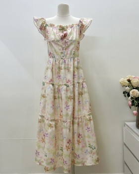 Spring colors rainbow long dress maiden printing strap dress