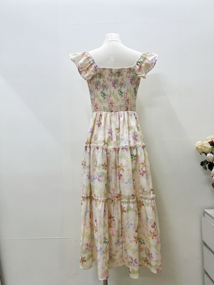 Spring colors rainbow long dress maiden printing strap dress