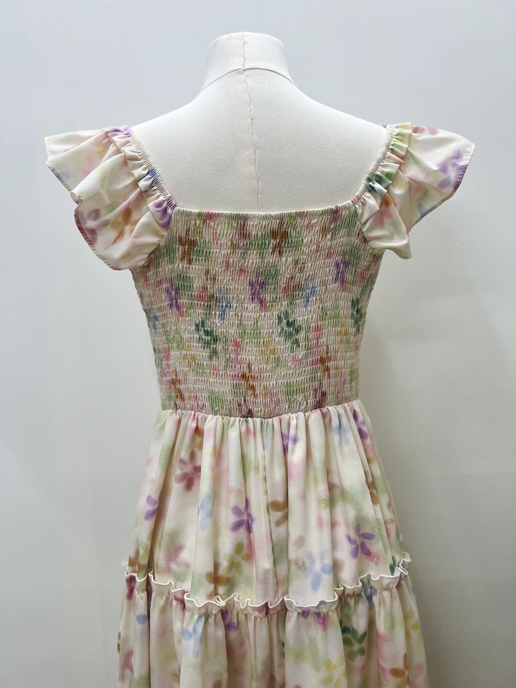 Spring colors rainbow long dress maiden printing strap dress