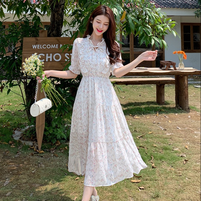 Commuting chiffon show young retro printing dress