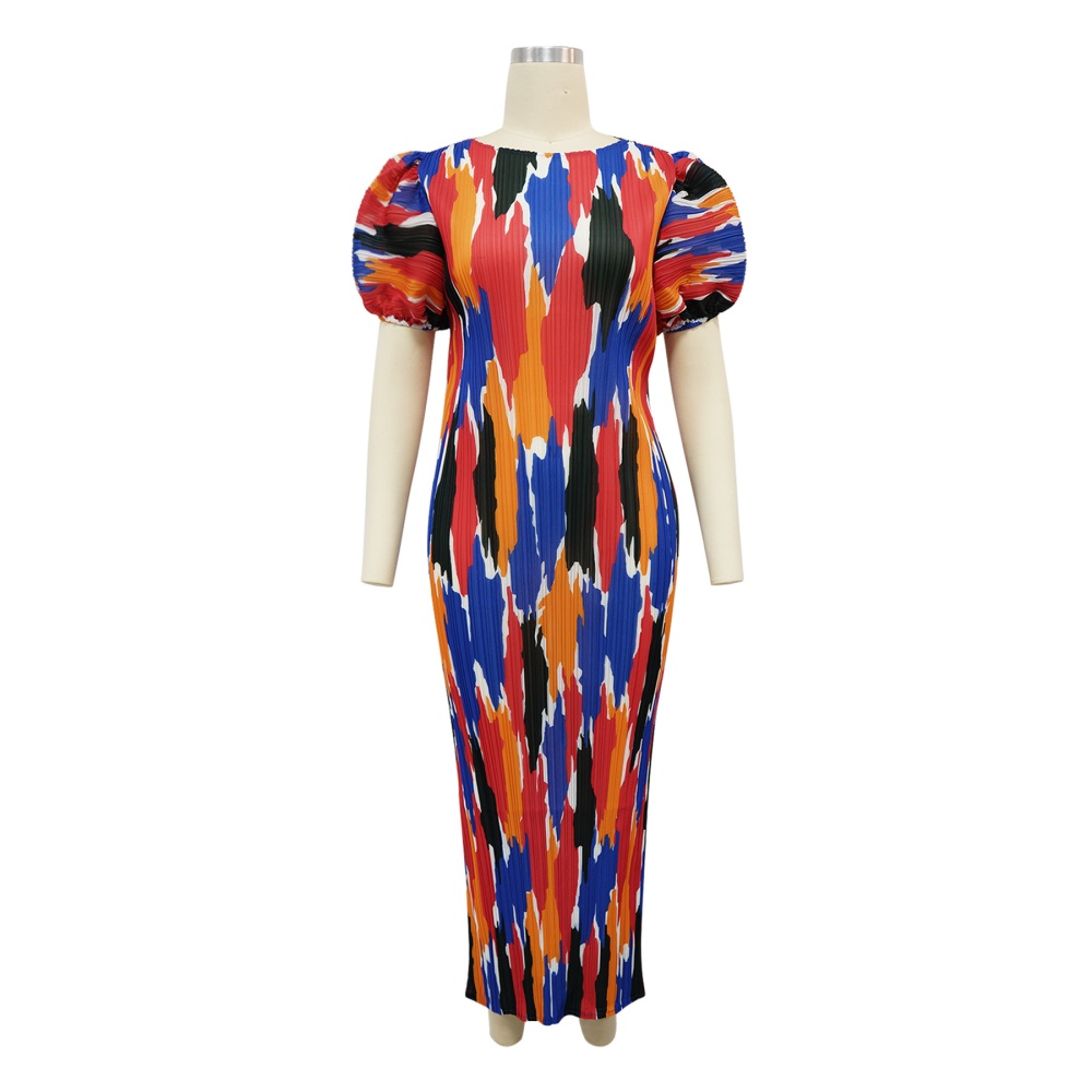 Short sleeve printing fashion crimp dress