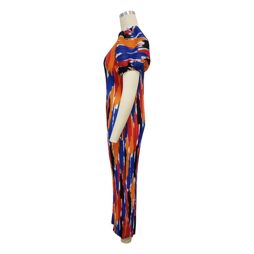 Short sleeve printing fashion crimp dress