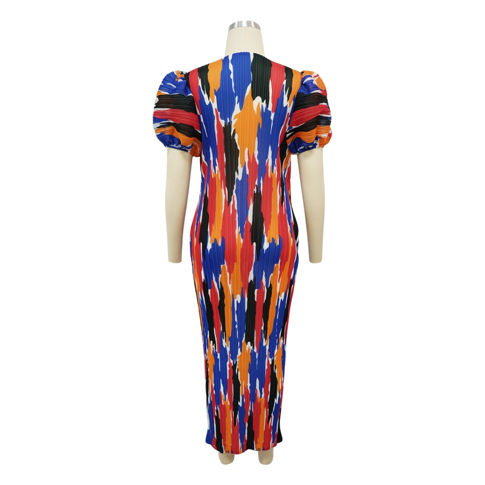 Short sleeve printing fashion crimp dress