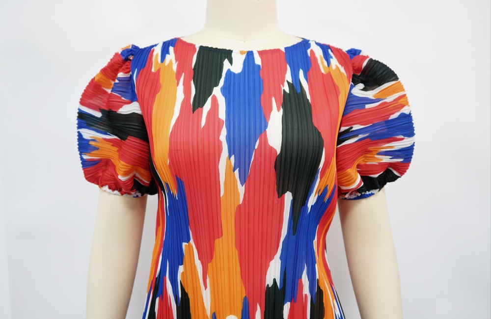 Short sleeve printing fashion crimp dress