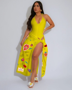 Halter summer sandy beach short skirt a set