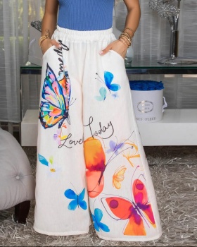 Printing long pants European style wide leg pants for women