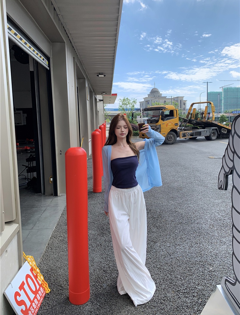 Cozy thin summer tops wide leg lazy casual pants 2pcs set