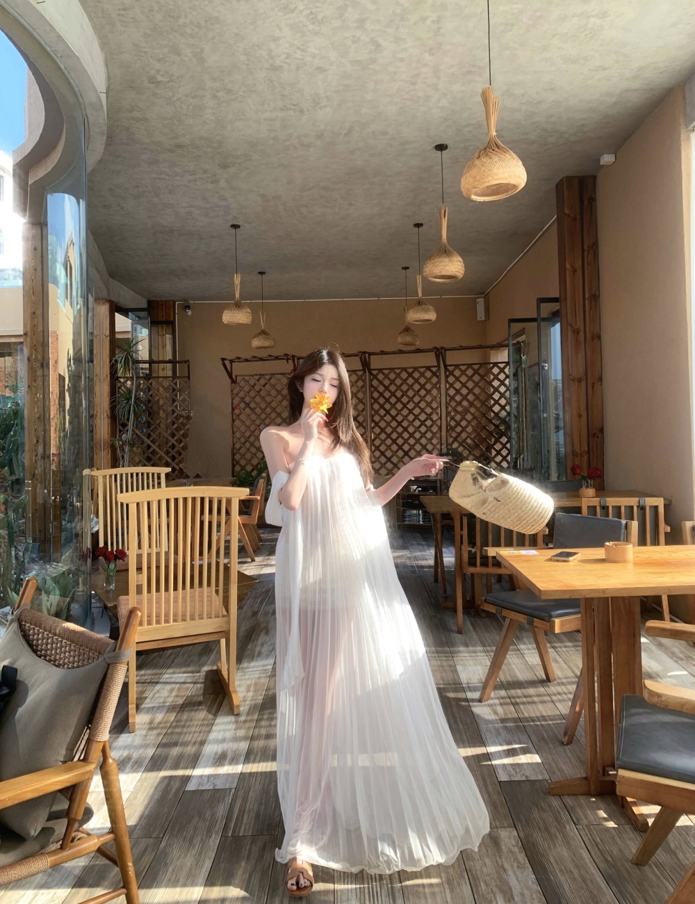 Vacation France style dress lady long dress