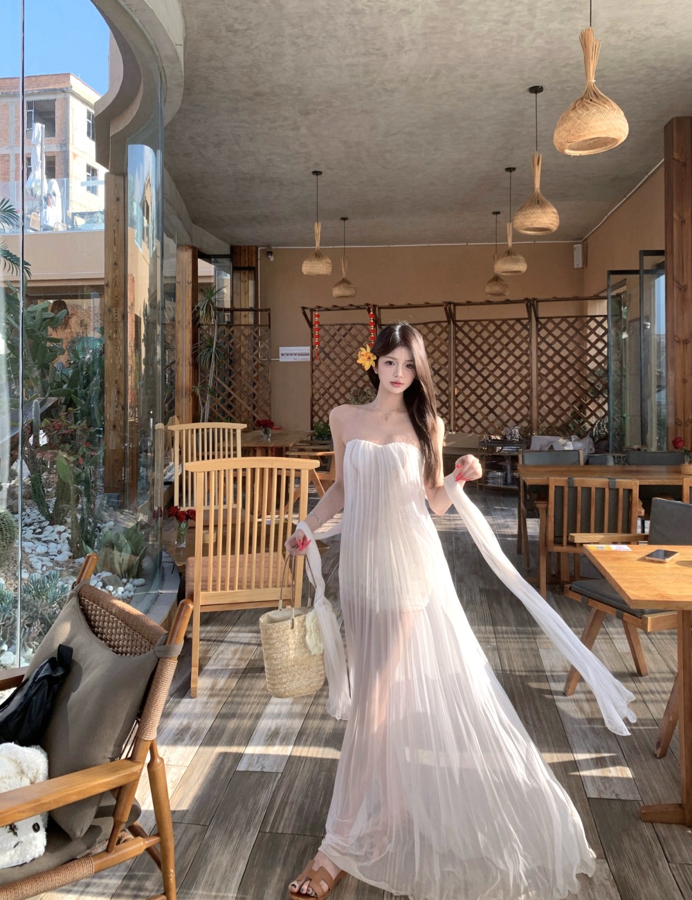 Vacation France style dress lady long dress
