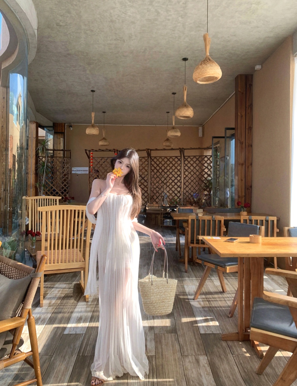 Vacation France style dress lady long dress