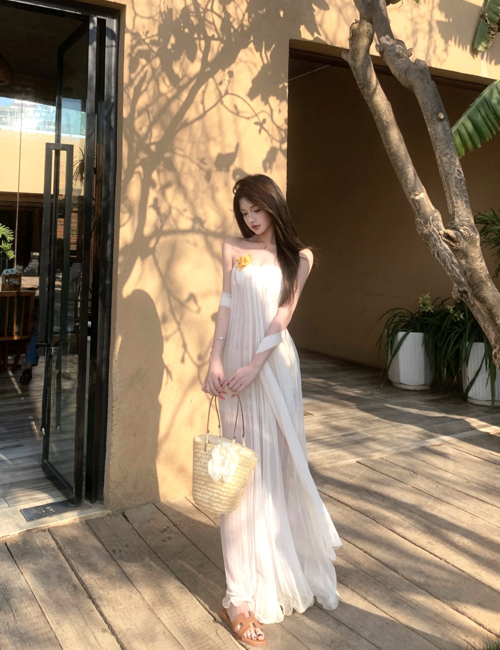 Vacation France style dress lady long dress