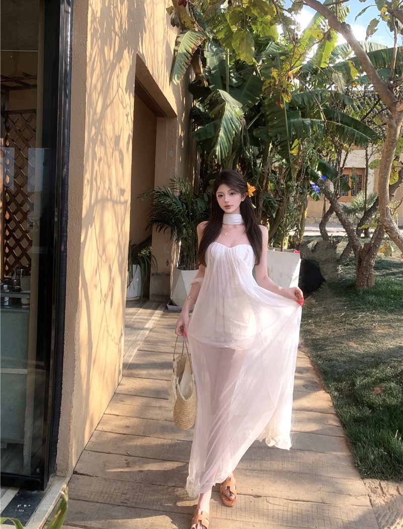 Vacation France style dress lady long dress