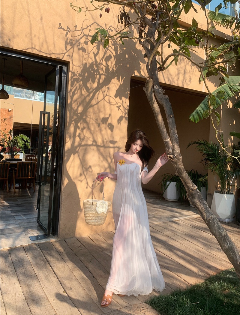 Vacation France style dress lady long dress