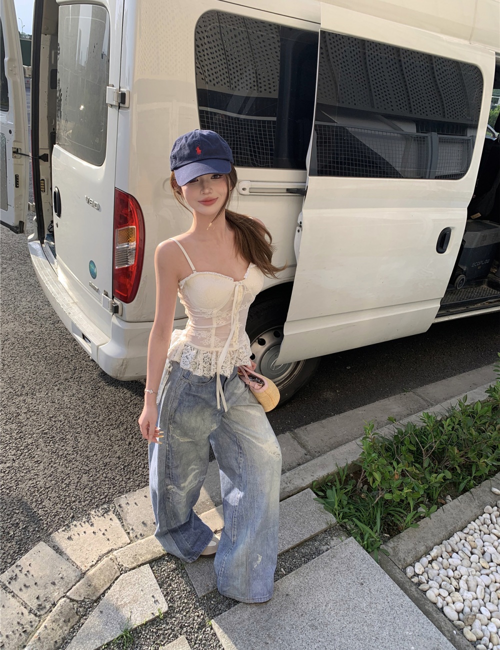 Loose mopping wide leg pants all-match holes jeans for women