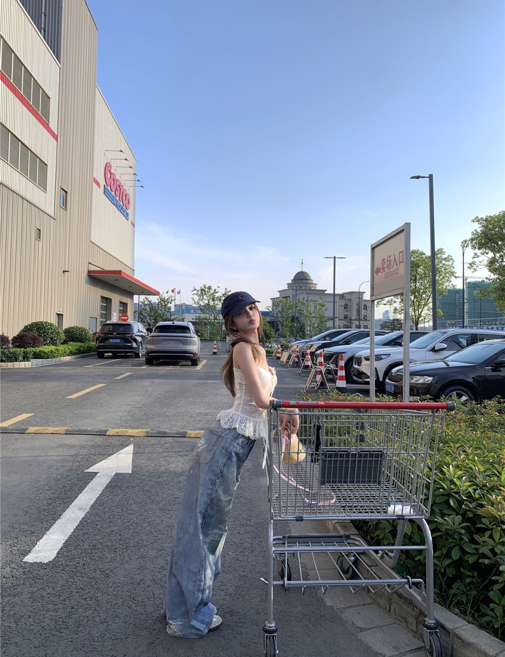 Loose mopping wide leg pants all-match holes jeans for women