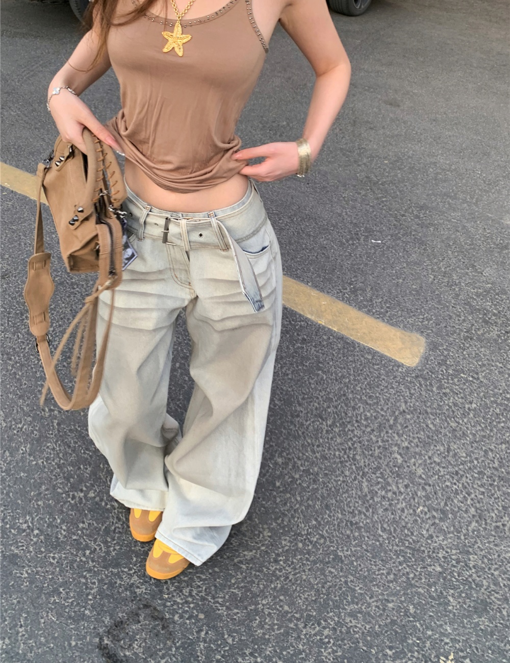 American style jeans retro vest a set for women
