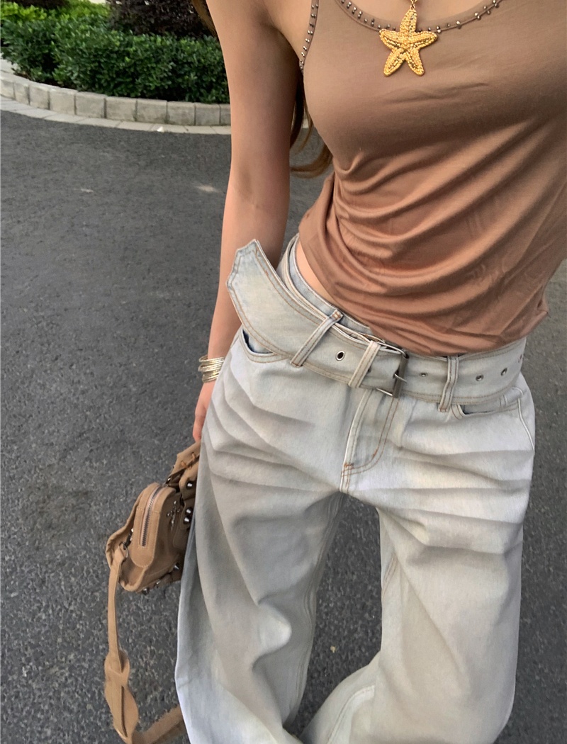 American style jeans retro vest a set for women