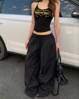 Pinched waist wide leg pants sports vest a set