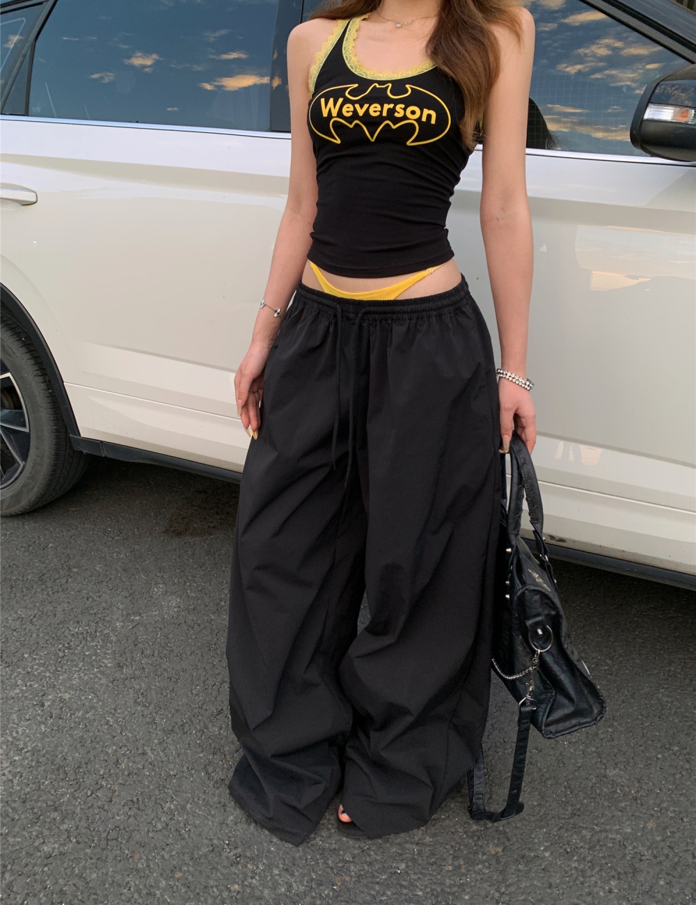 Pinched waist wide leg pants sports vest a set