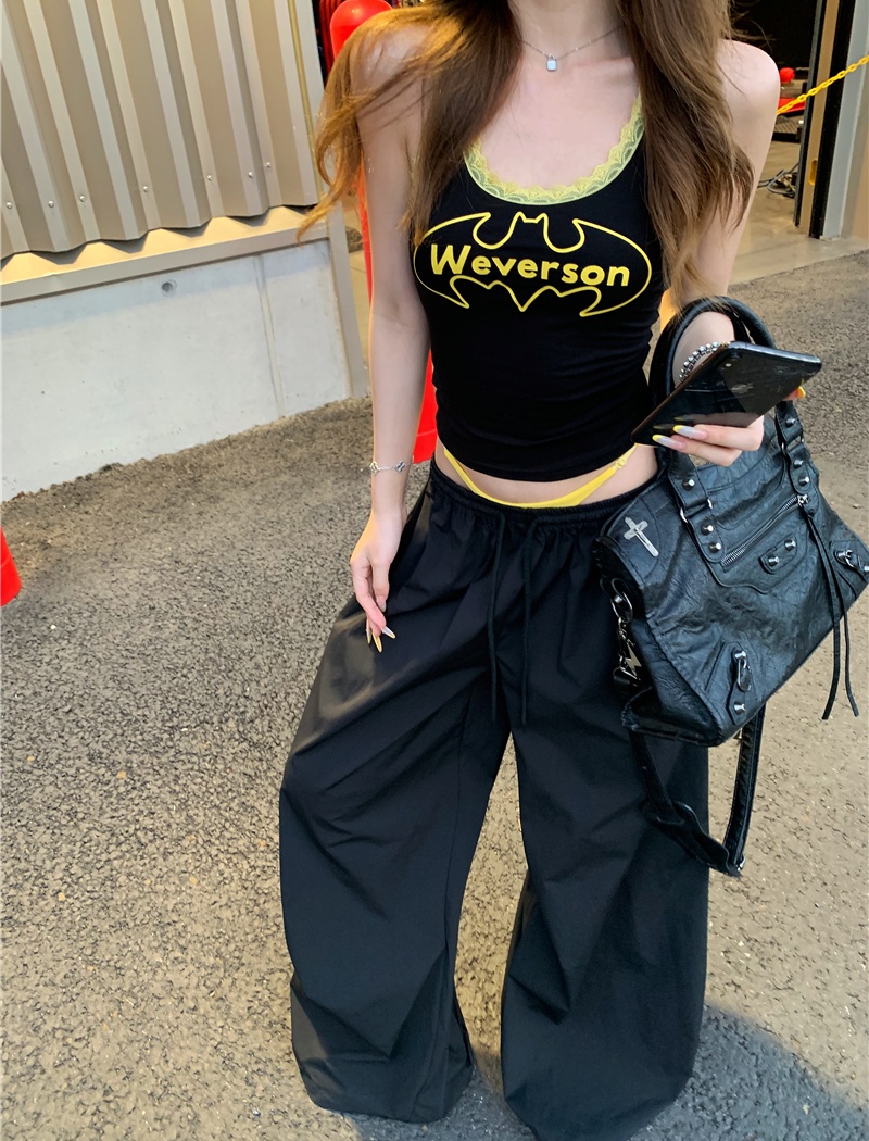 Pinched waist wide leg pants sports vest a set