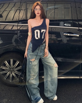 Mopping American style vest holes jeans a set for women