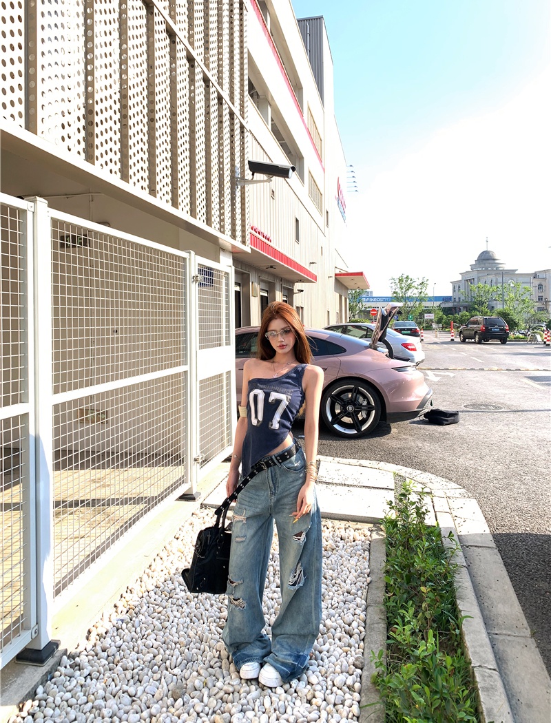 Mopping American style vest holes jeans a set for women