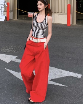 Spicegirl halter U-neck jeans red stripe pants a set for women
