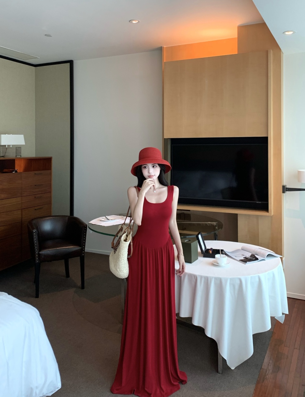 Summer slim long dress temperament pinched waist dress