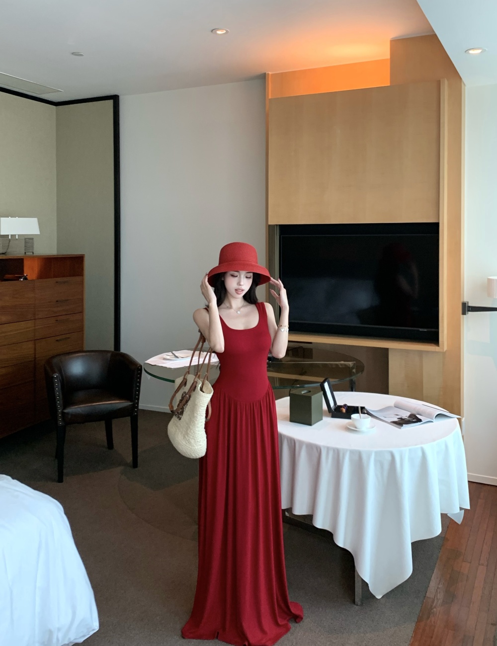 Summer slim long dress temperament pinched waist dress
