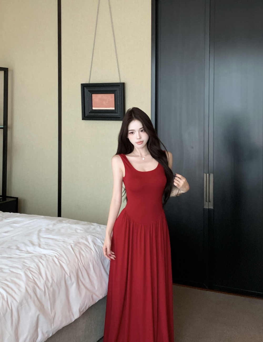 Summer slim long dress temperament pinched waist dress