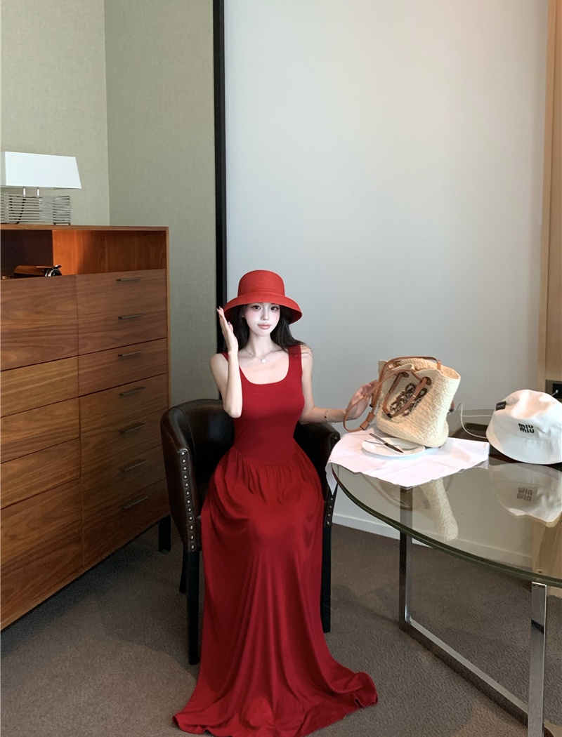 Summer slim long dress temperament pinched waist dress
