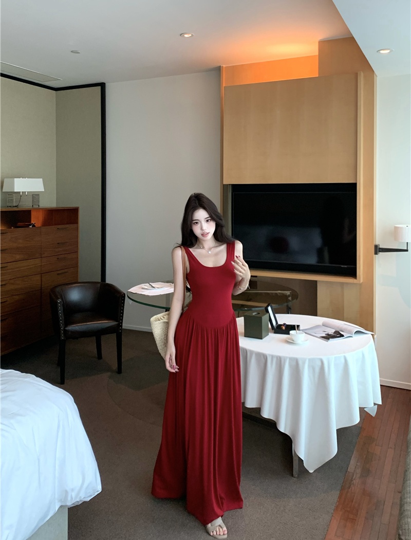 Summer slim long dress temperament pinched waist dress