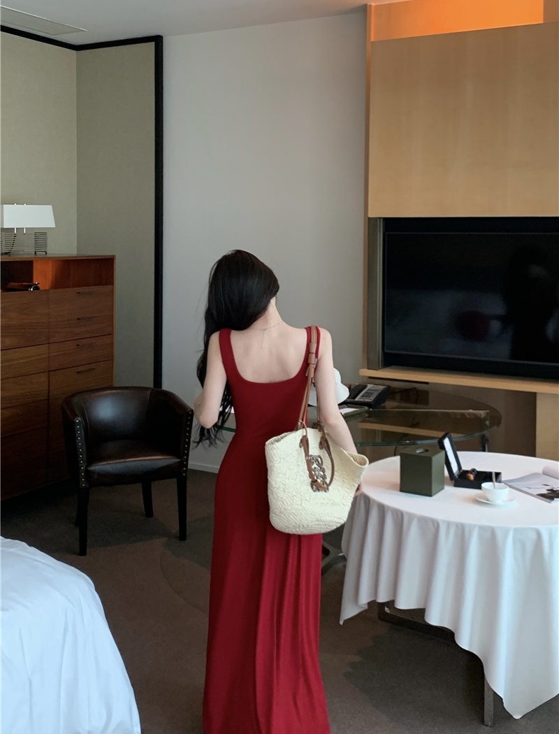Summer slim long dress temperament pinched waist dress