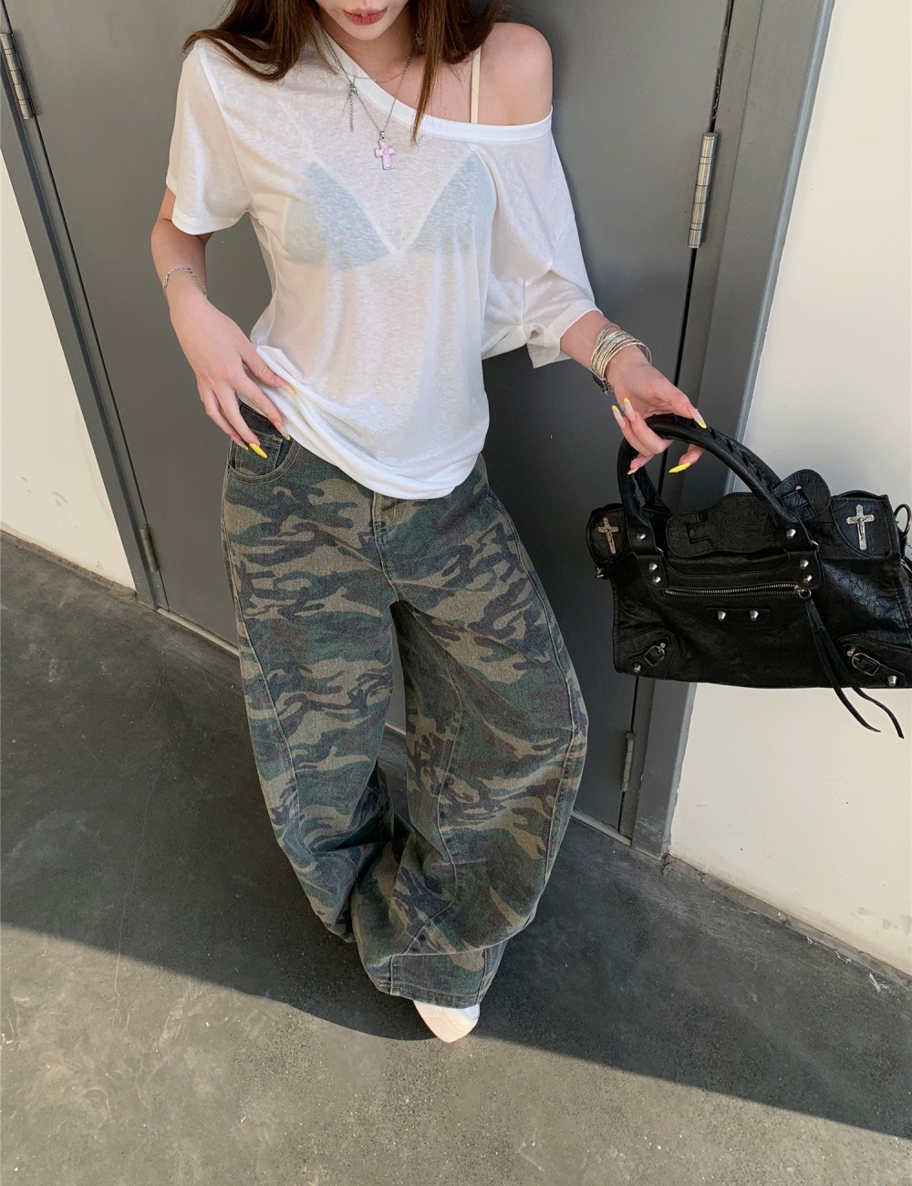Camouflage retro T-shirt short sleeve jeans a set