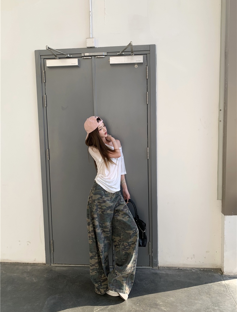 Camouflage retro T-shirt short sleeve jeans a set