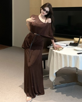 Pinched waist smock strapless dress 2pcs set