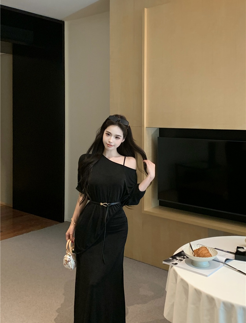 Pinched waist smock strapless dress 2pcs set