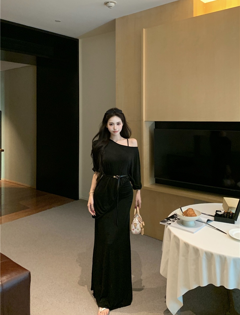 Pinched waist smock strapless dress 2pcs set