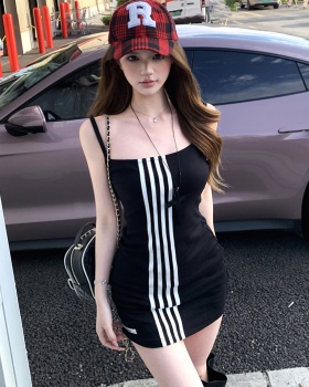 Sports summer spicegirl T-back black stripe dress