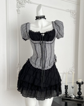 Strapless short sleeve tops slim short skirt a set
