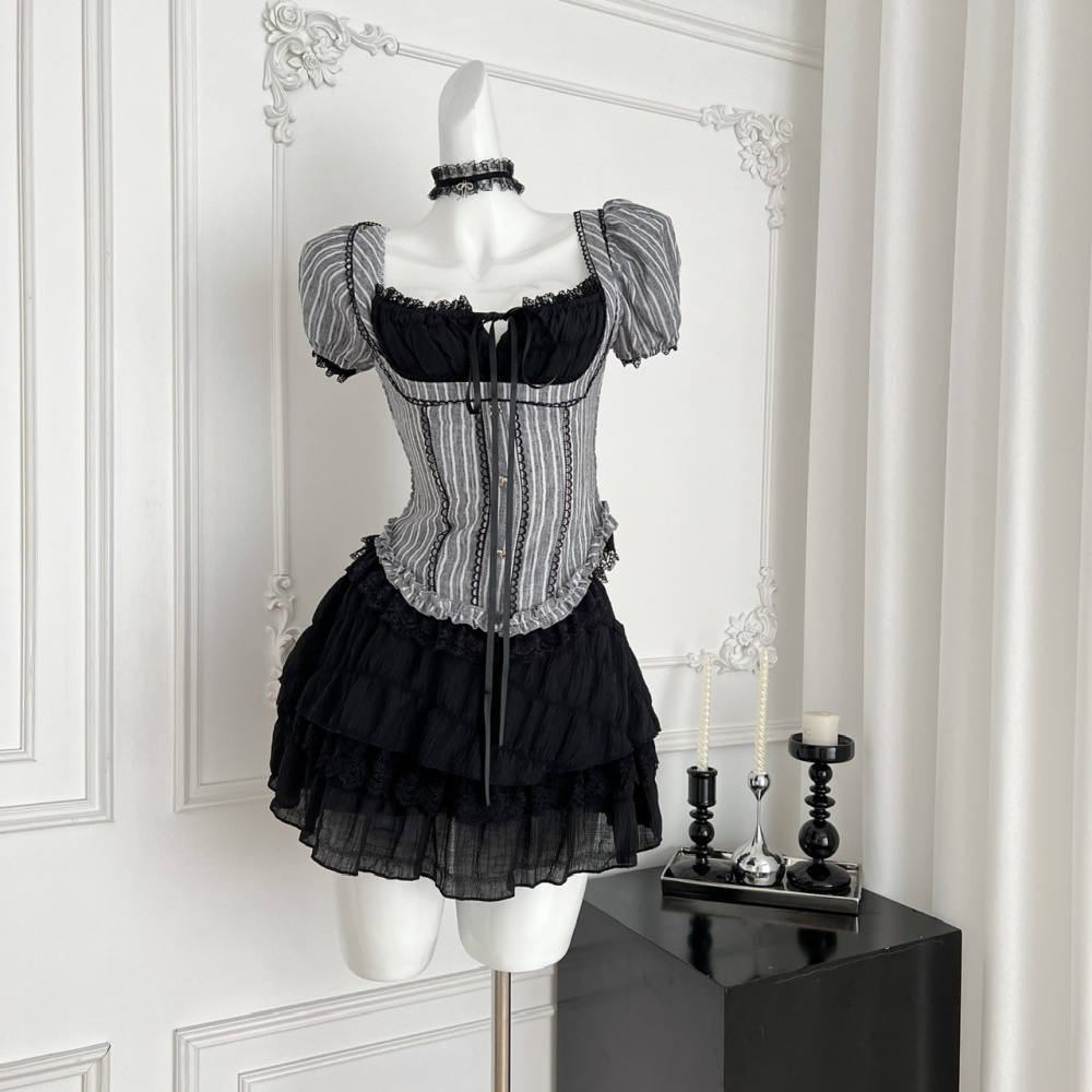 Strapless short sleeve tops slim short skirt a set