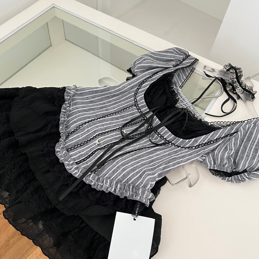 Strapless short sleeve tops slim short skirt a set