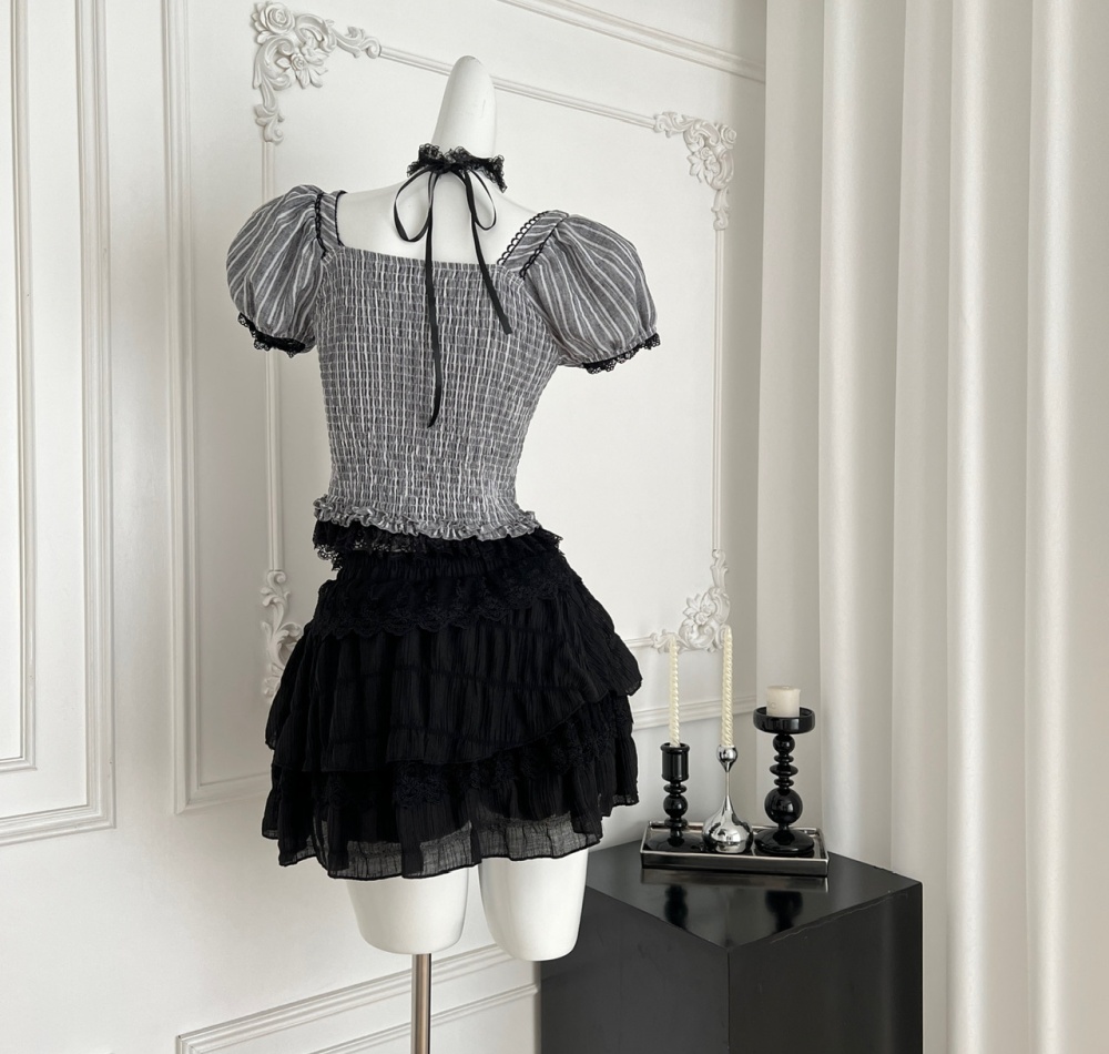 Strapless short sleeve tops slim short skirt a set