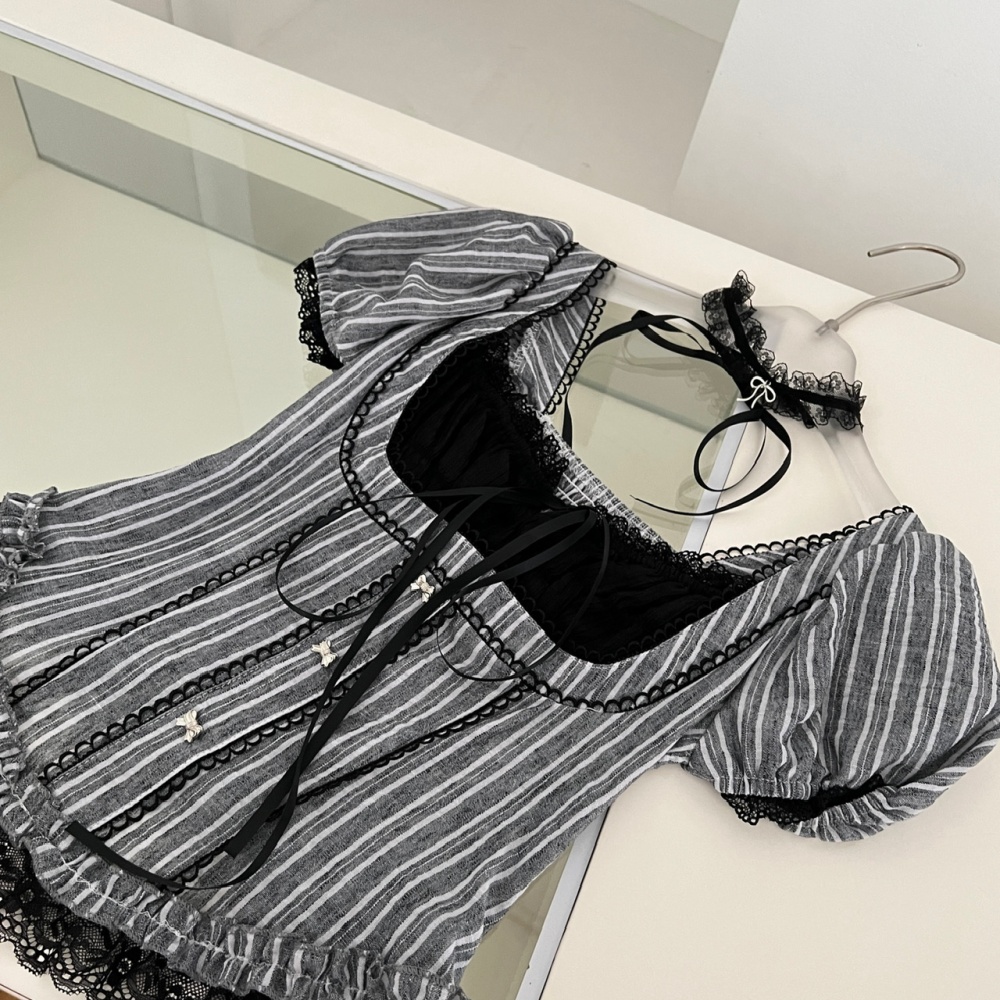 Strapless short sleeve tops slim short skirt a set