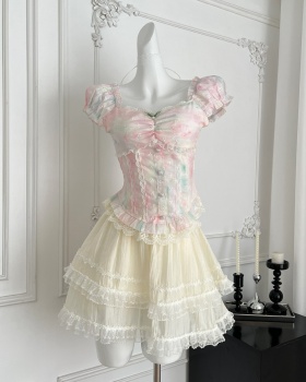 Summer rainbow tie dye short skirt floral sweet tops a set