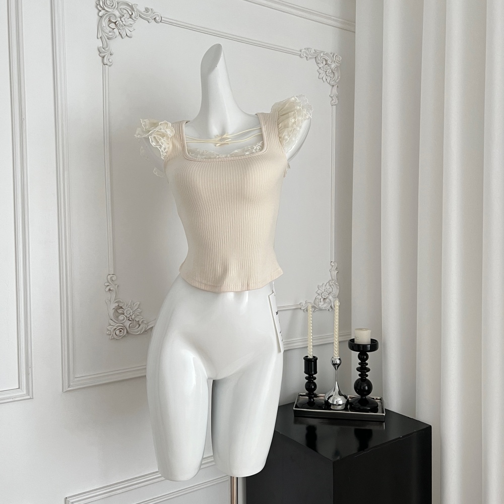 Sweet style apricot vest Casual sweetheart bib pants a set