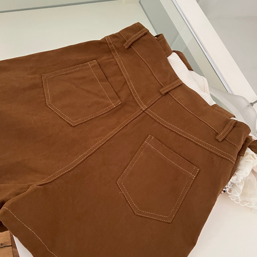 Sweet style apricot vest Casual sweetheart bib pants a set