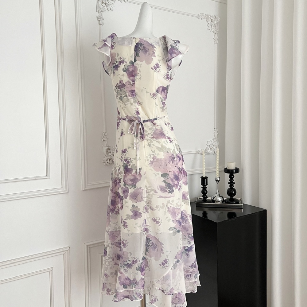 Sexy purple retro summer printing dress for women
